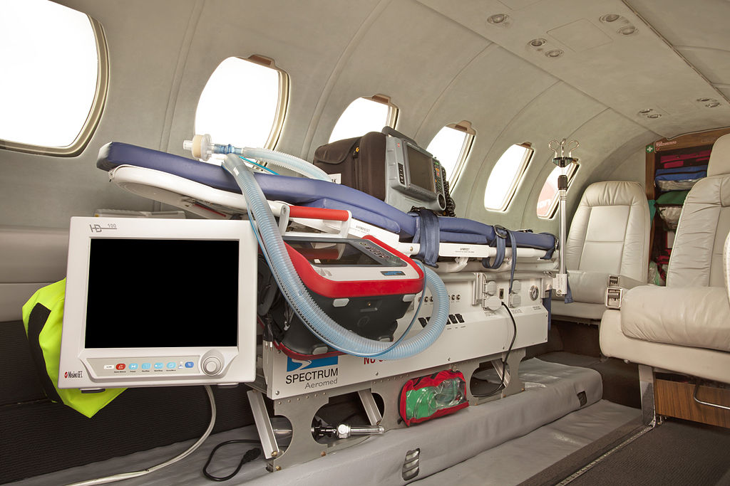 Medical transport aircraft configured for air ambulance flights from Philadelphia