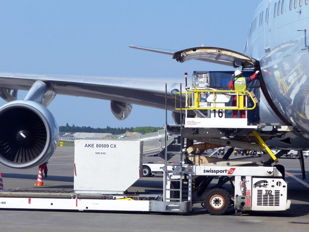 Air cargo charter aircraft loading freight for a Philadelphia flight