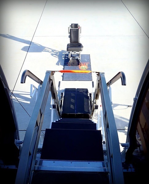 Aisle wheelchair used to board a passenger on a private charter flight