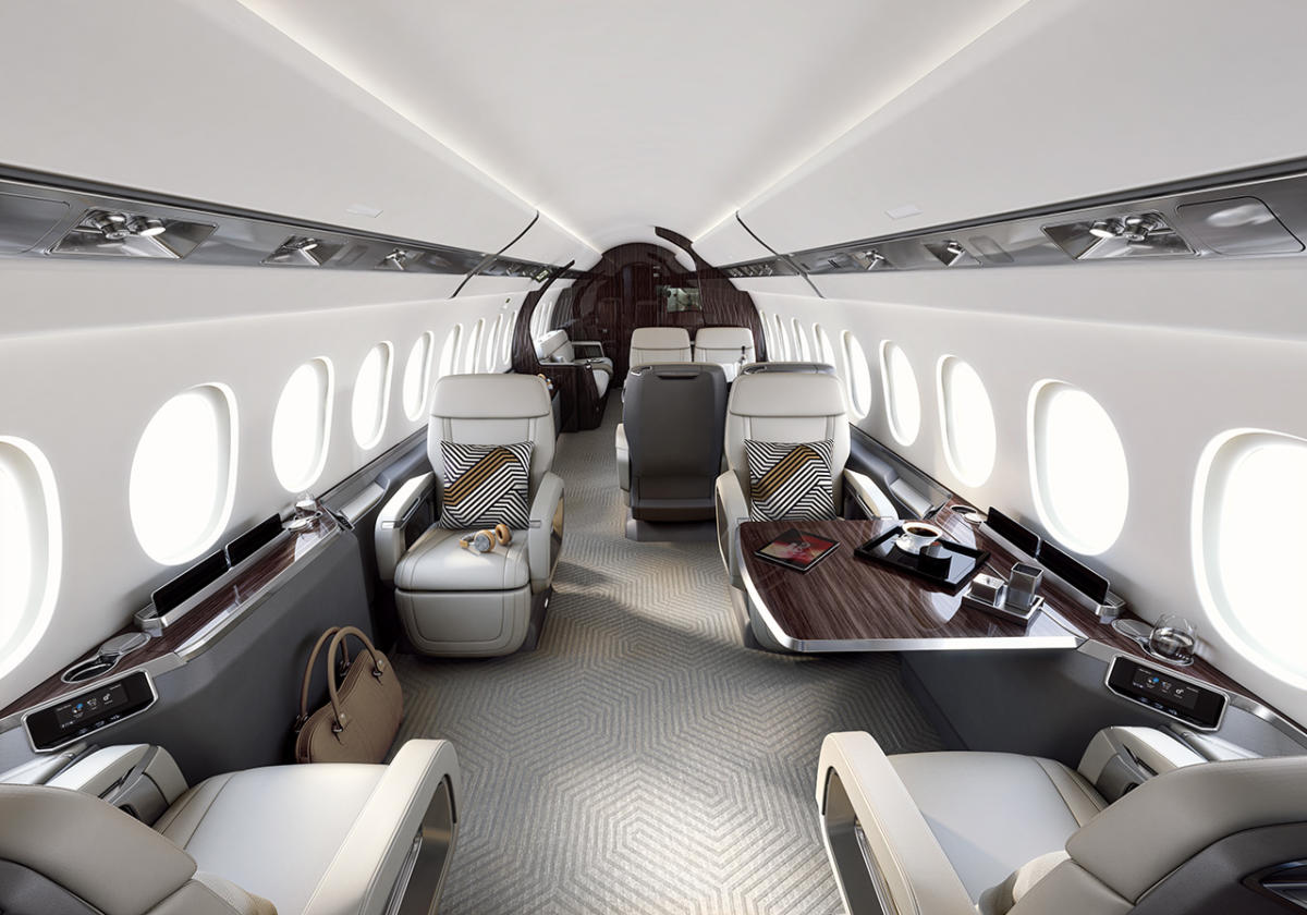 Dassault Falcon 6X cabin interior for Philadelphia charter